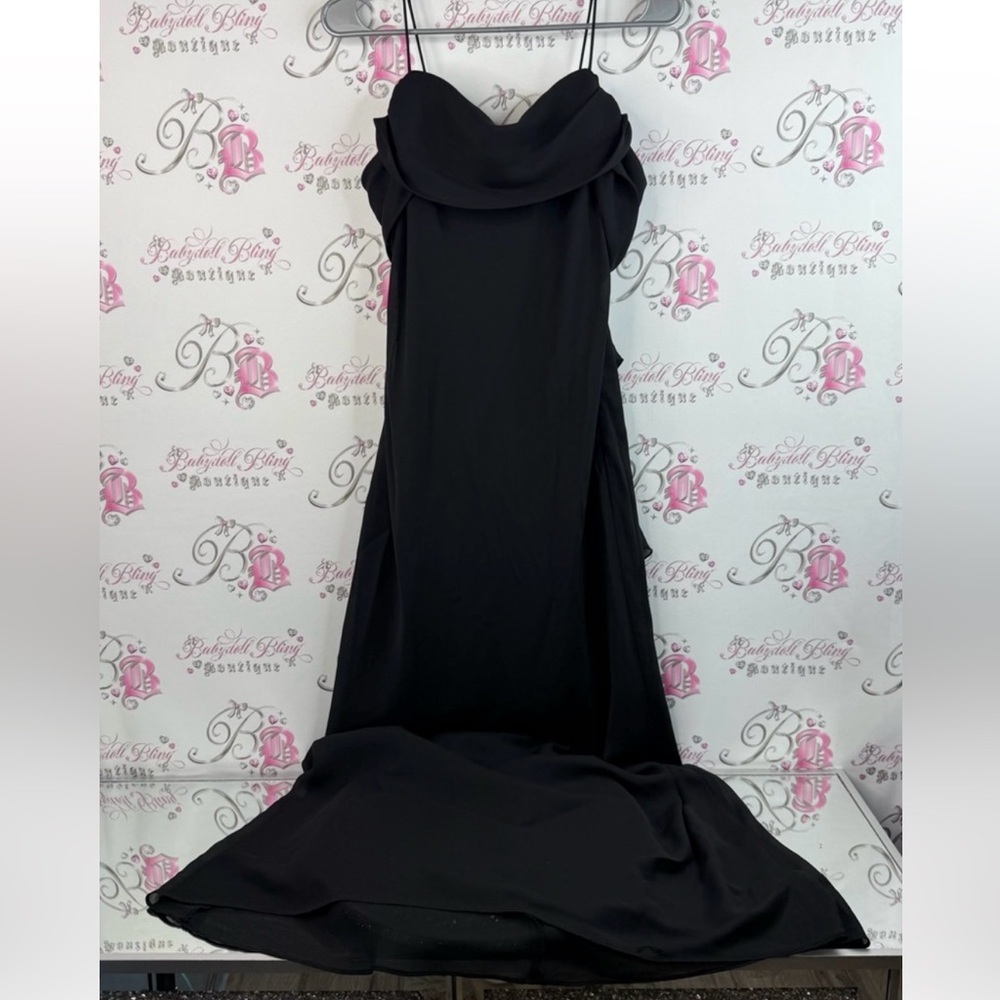Jessica dress long draping detail Y2K strappy Black Maxi Dress
